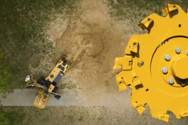 stump cutter birds eye with cutter wheel